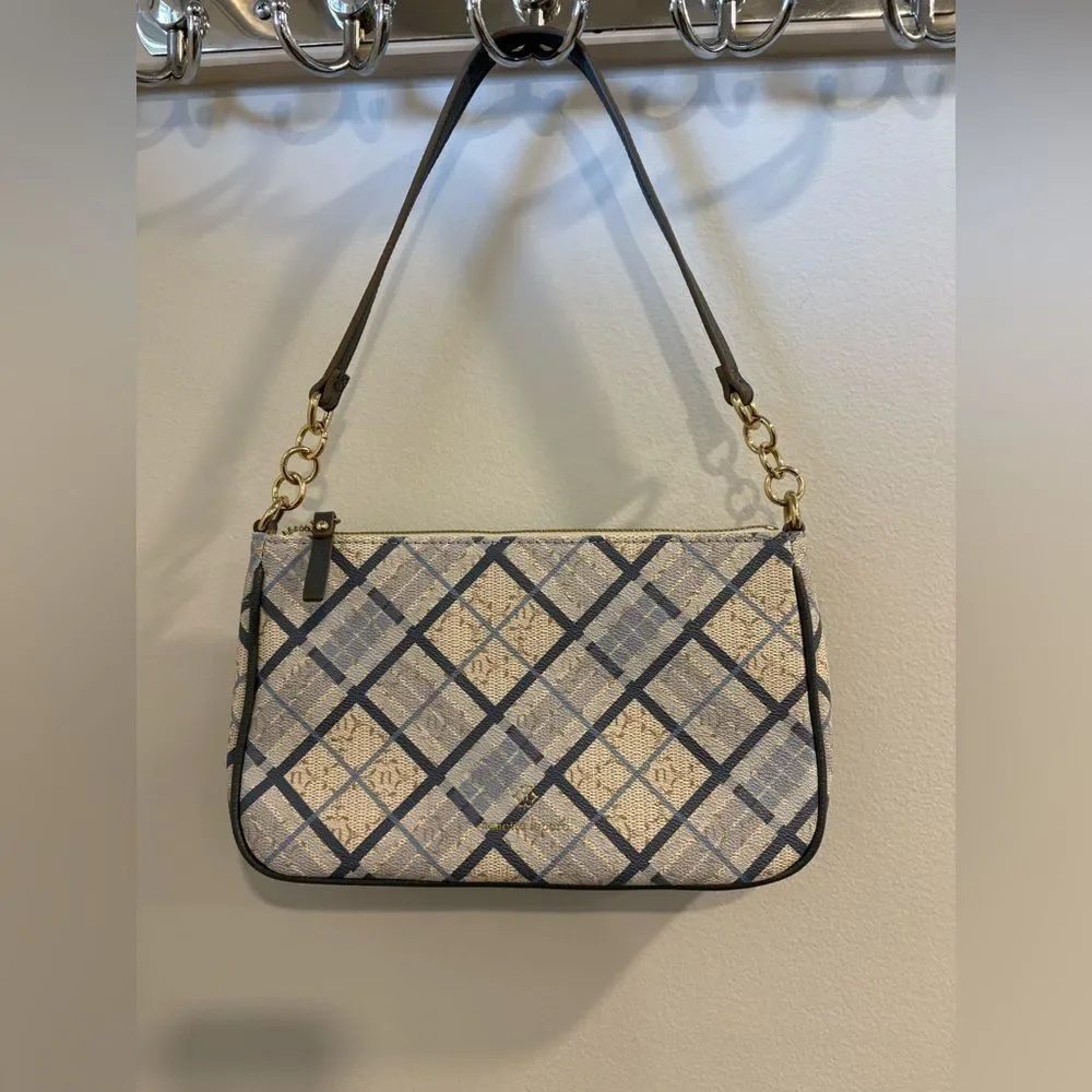 Nanette Lepore Blue and Cream Checkered Shoulder Bag